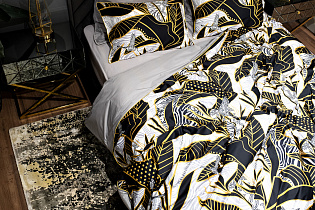 Комплект постельного белья "Тропики" золото/серый евро с наволочками 50х70см