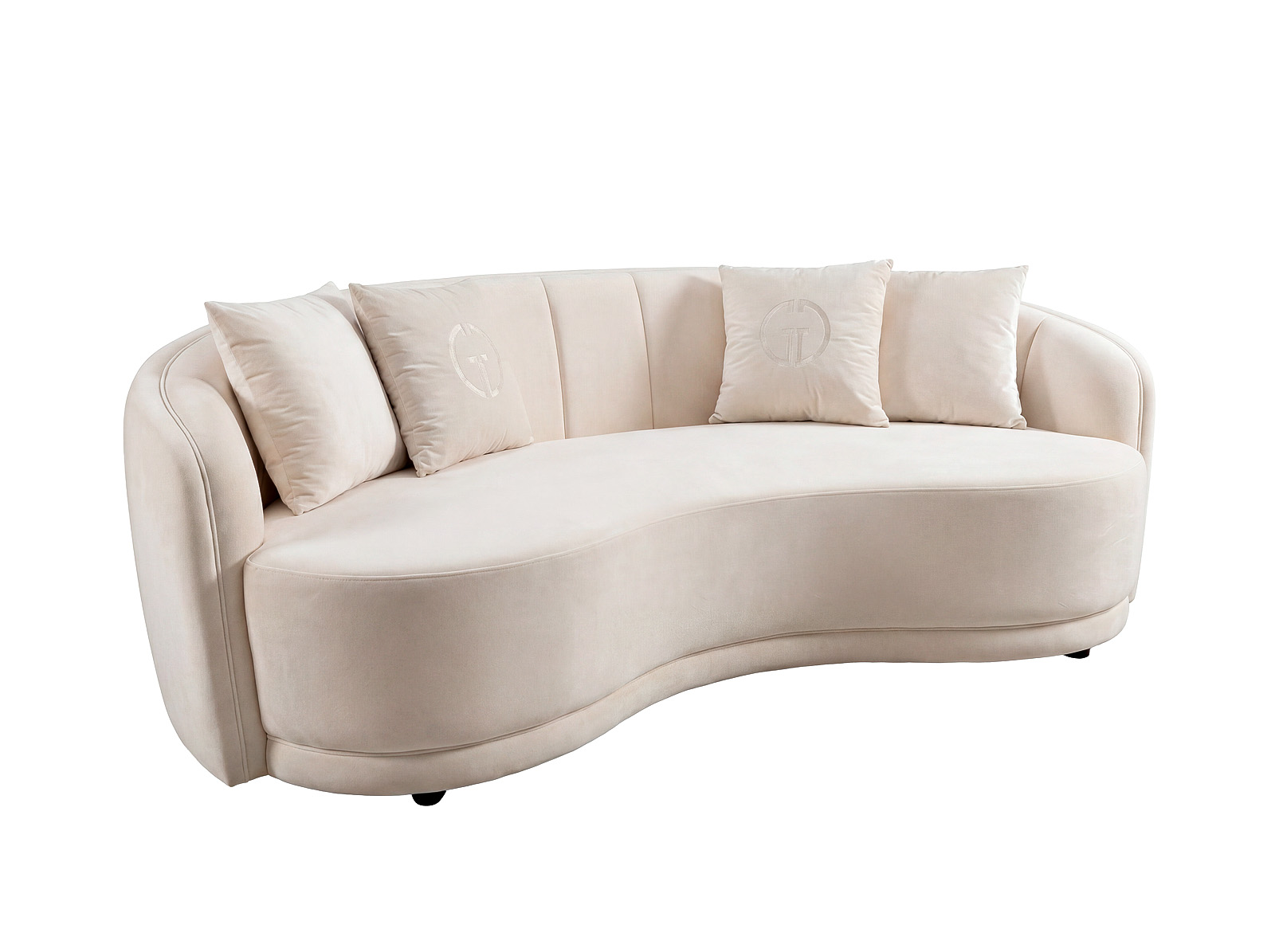 Диван трехместный велюровый бежевый 2