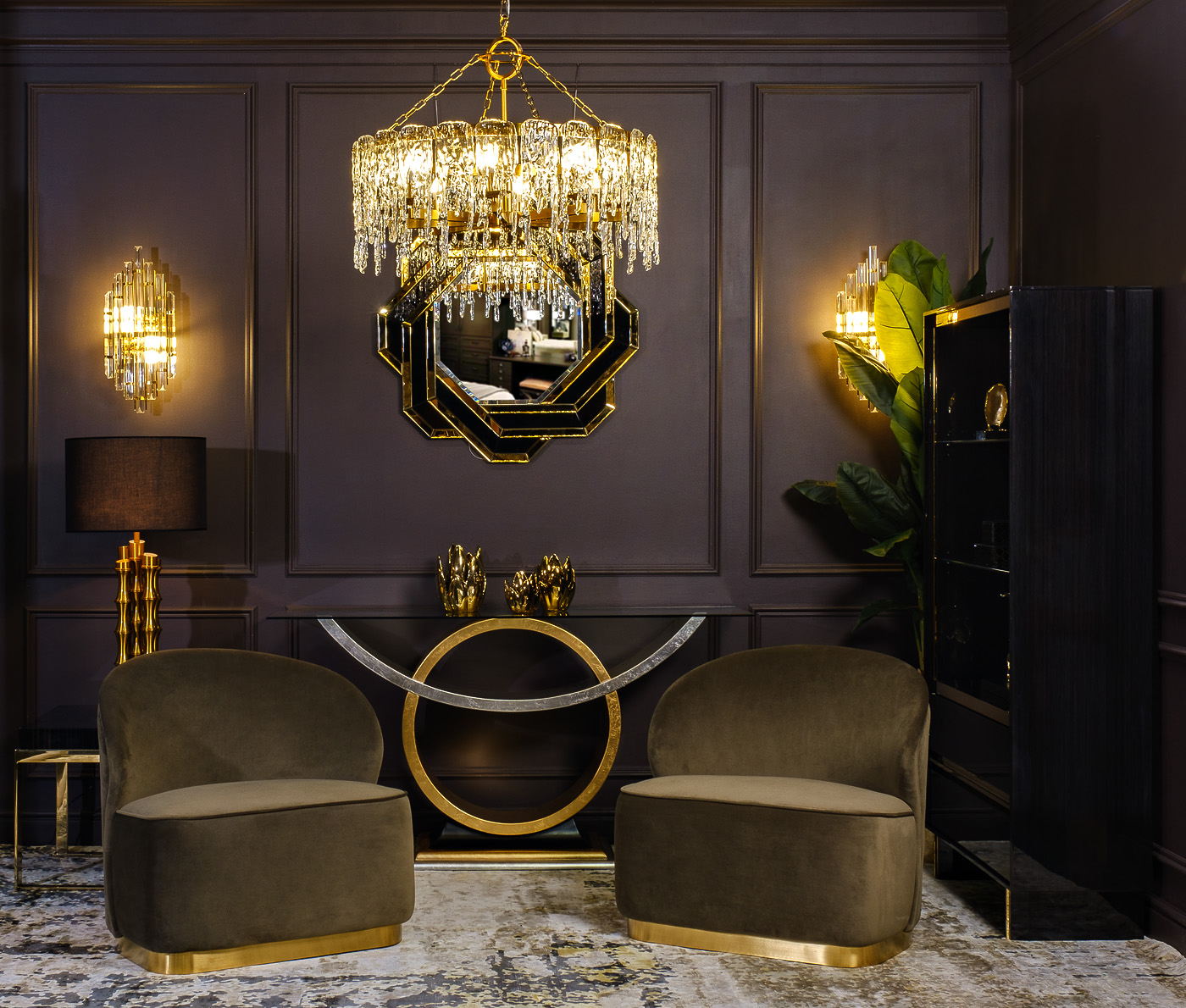 Люстра TIARA круглая латунь/стекло прозрачное 4