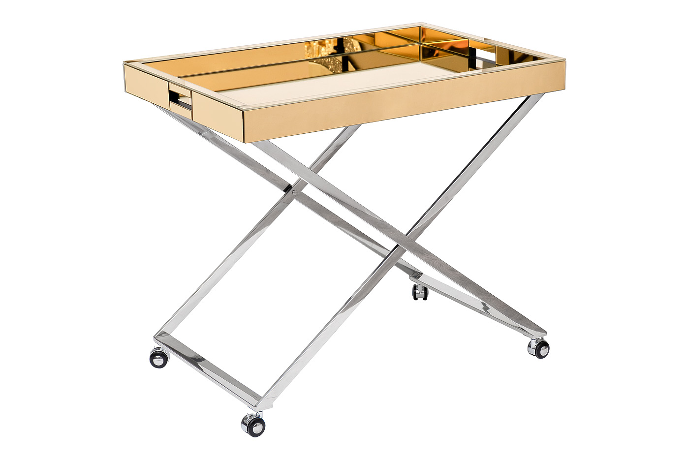 Стол сервировочный зеркальный золото/хром 2