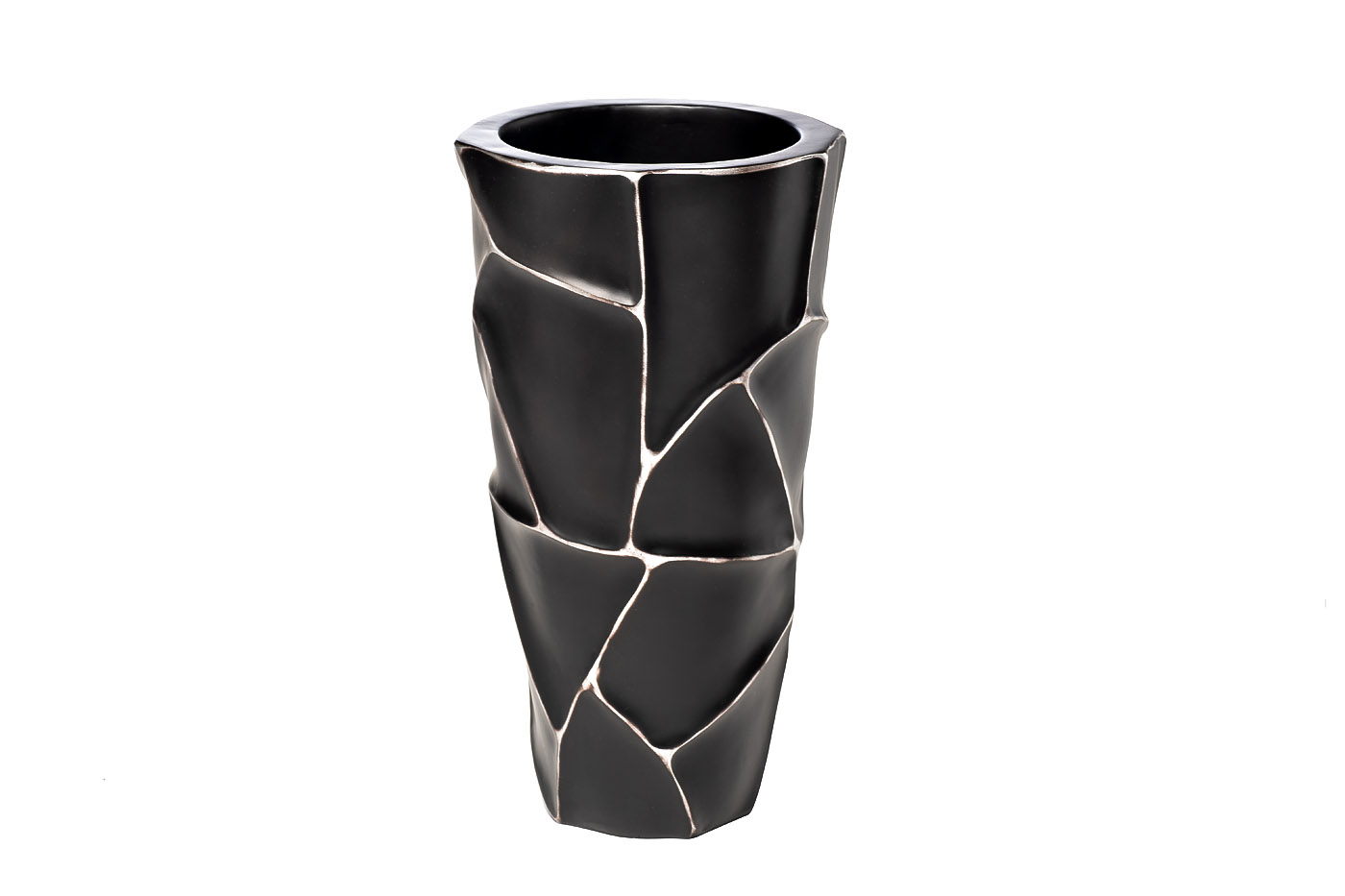 Кашпо черное с серебром 1