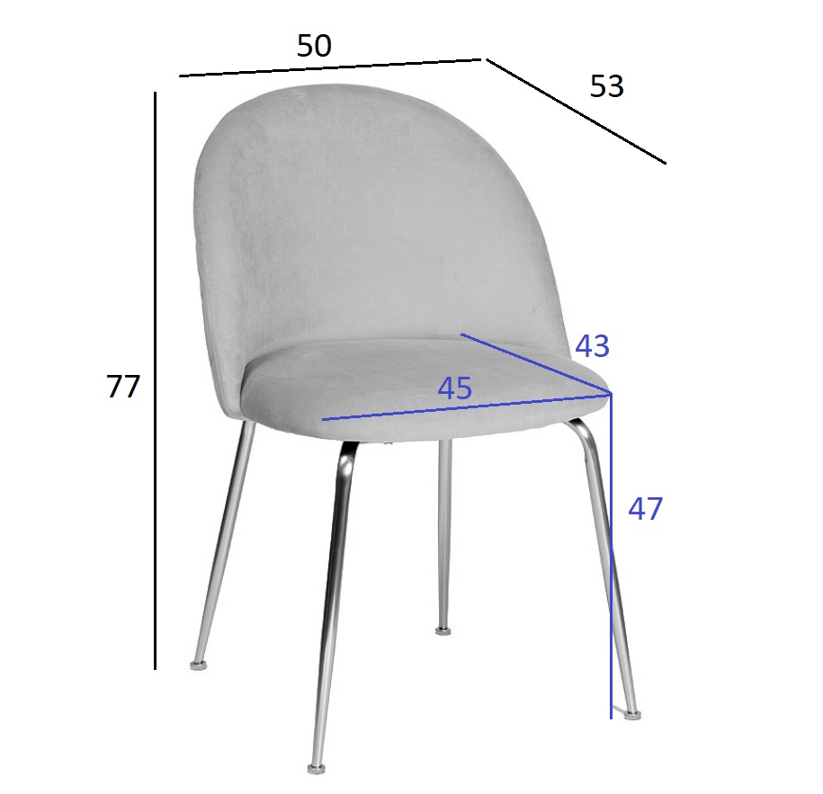 Стул велюровый серый/хром 4