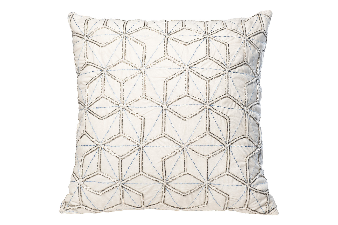 Подушка декоративная с бисером «Шестигранники» белая 1