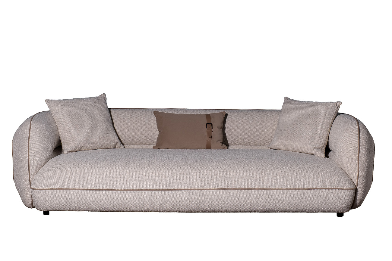 Диван Amelia трехместный букле светлый с бежевым кантом 1