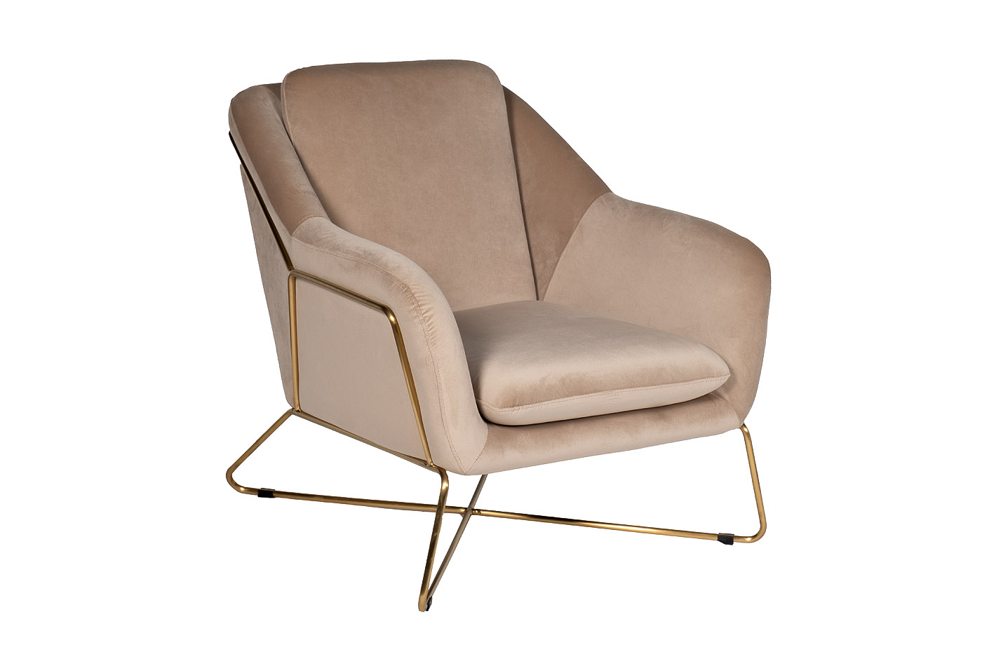 Кресло велюровое бежевое/матовое золото 2
