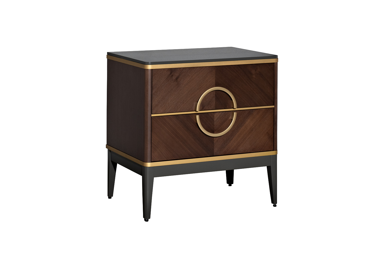 Тумбочка прикроватная с 2-мя ящиками темный шпон 2
