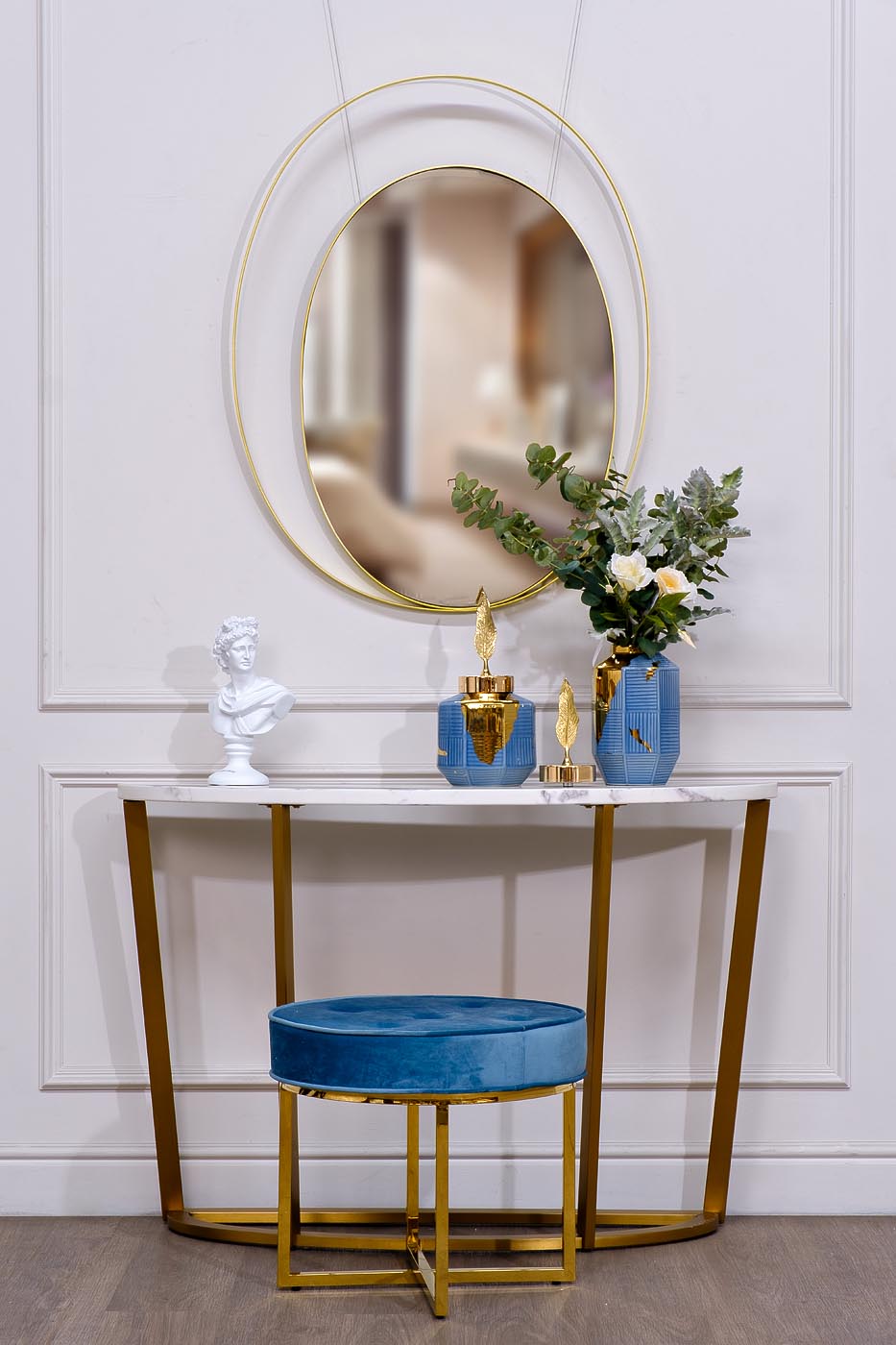 Консоль Жемчужно-Белый (Pearl White) белая/матовое золото 5