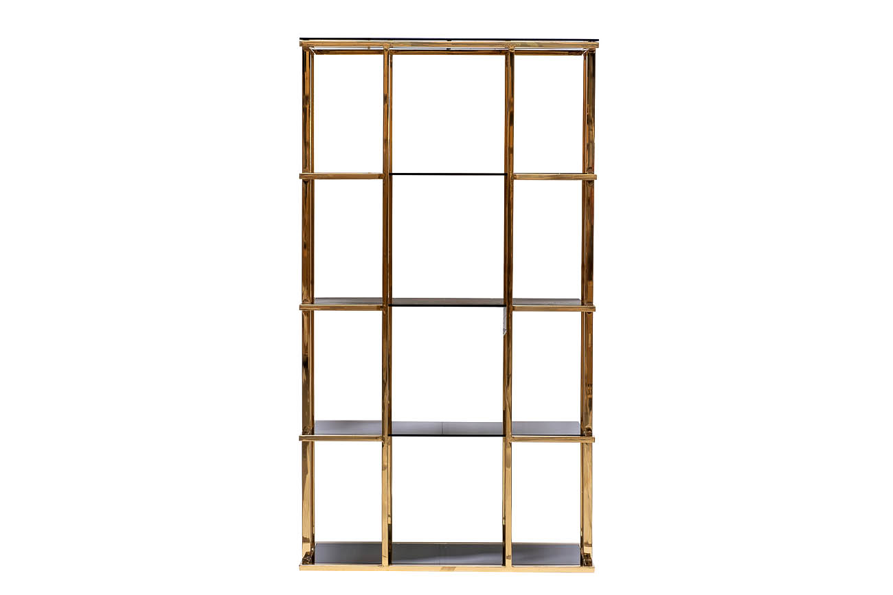 Стеллаж с черным стеклом (золотой) 1