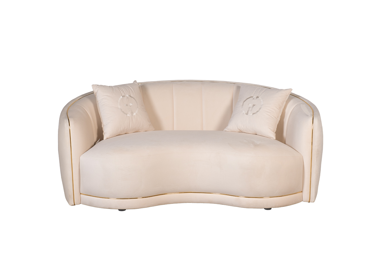 Диван двухместный велюровый бежевый с кантом 1