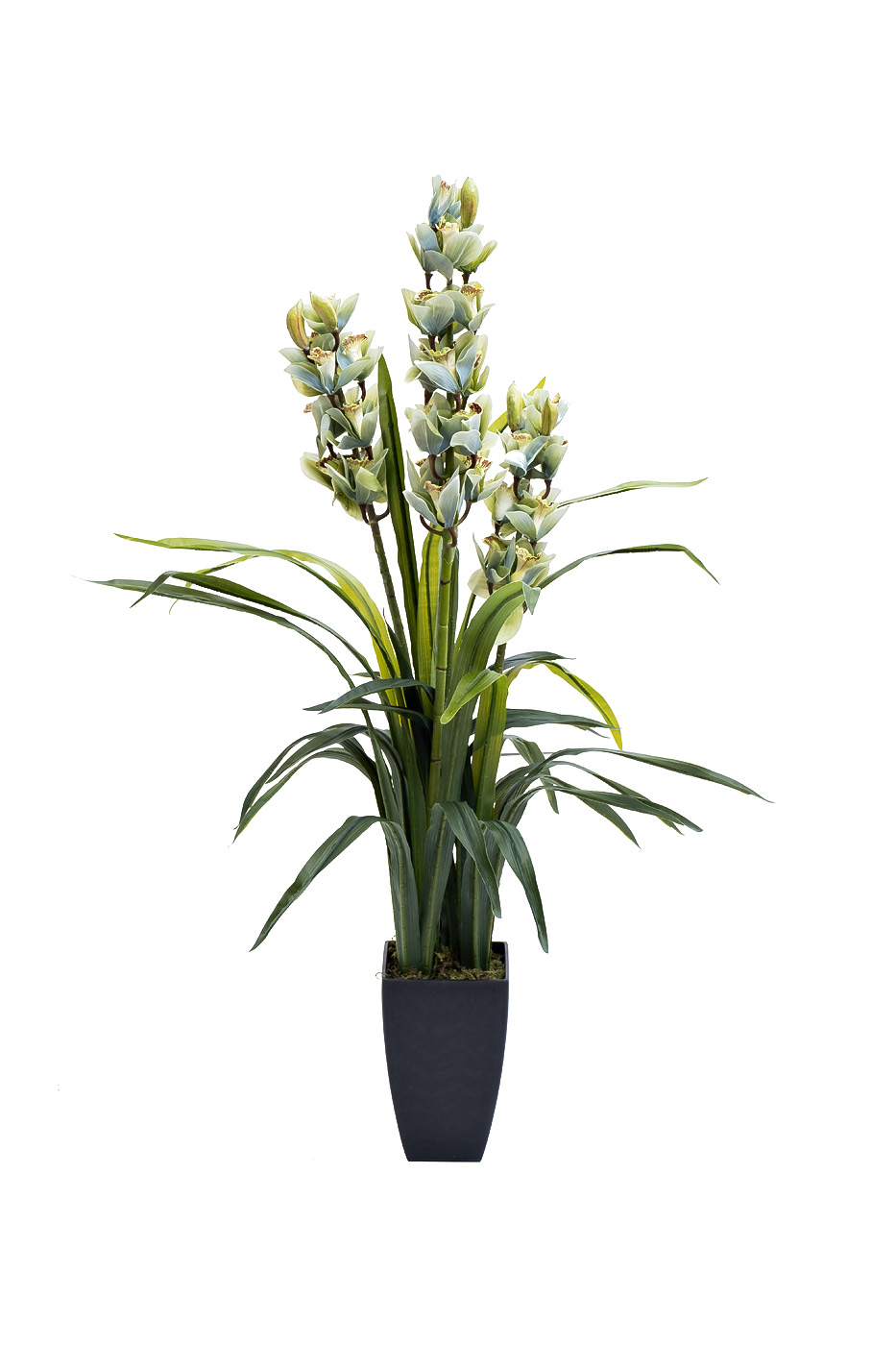 Орхидея Цимбидиум (Cymbidium) искусственная цвет лайм в горшке 1
