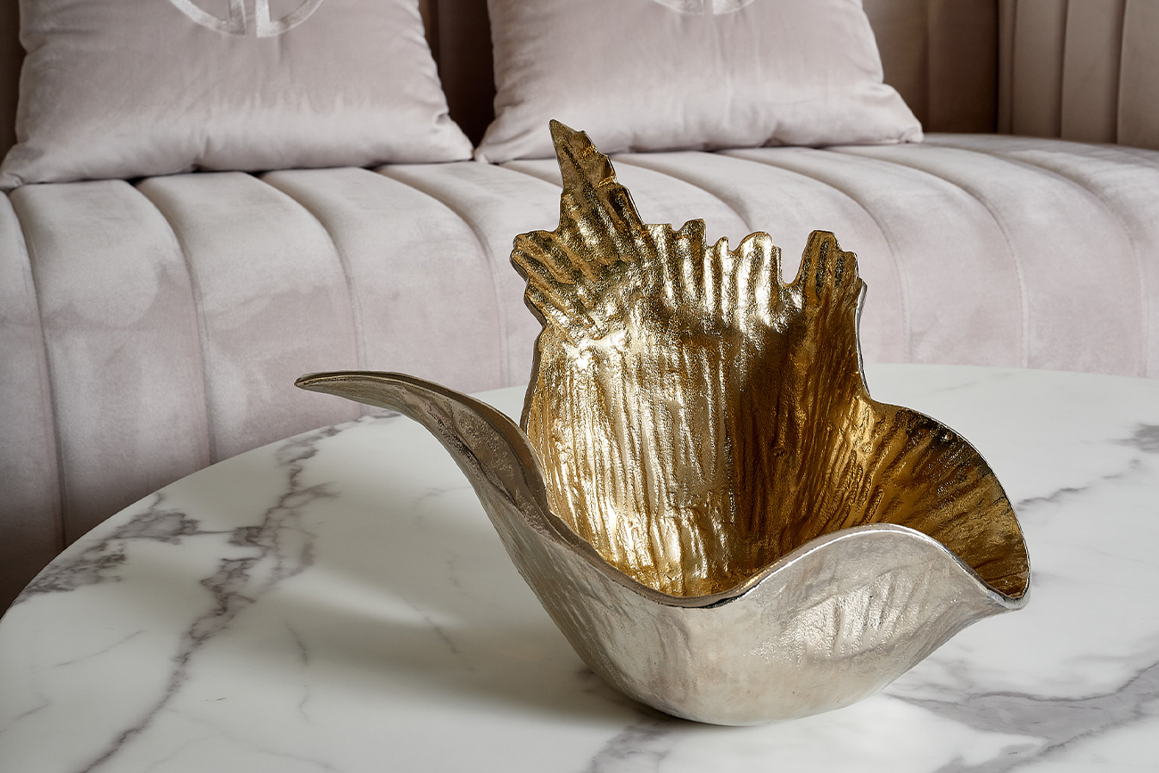 Чаша металлическая декоративная «Лист» золото/хром 2