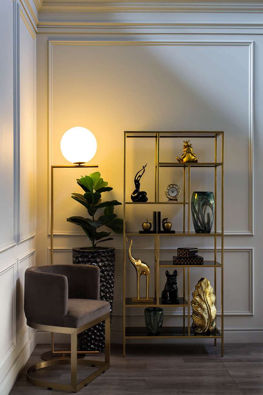 Стеллаж с черным стеклом (золотой) 5