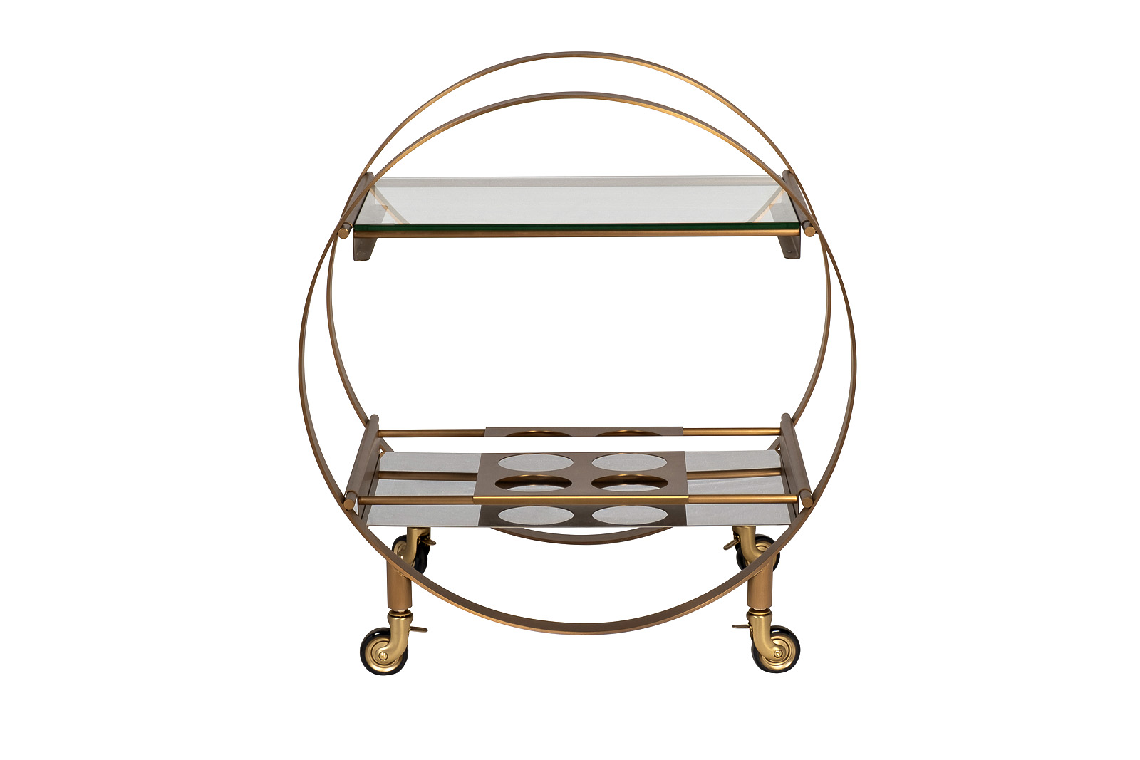 Стол-тележка сервировочная прозрачное стекло/латунь 1