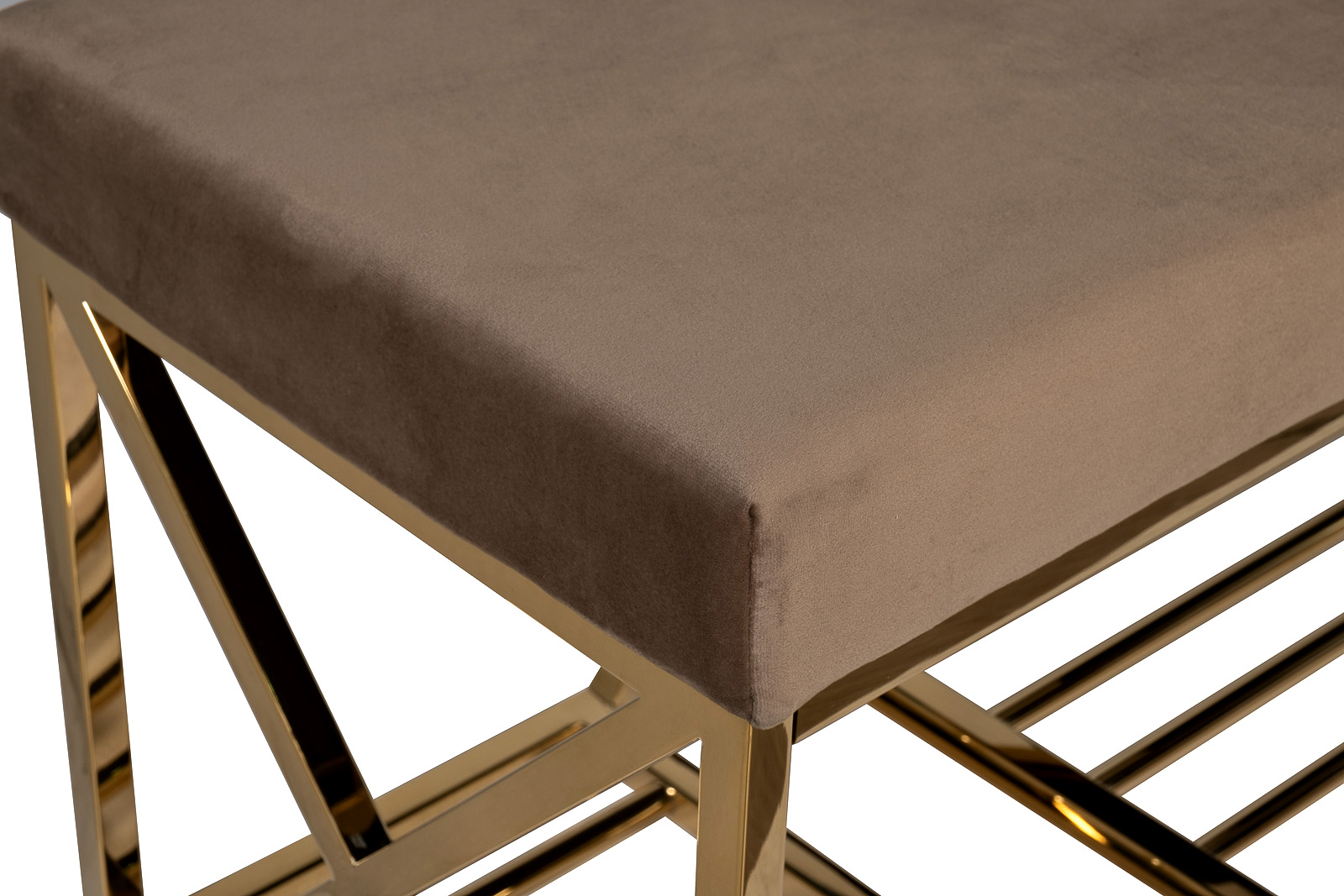 Банкетка велюровая серо-бежевая/золото 3