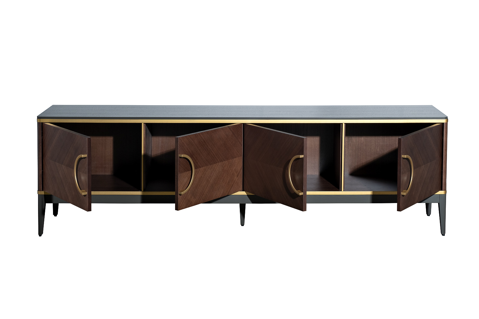 Тумба под телевизор с дверцами темный шпон 3