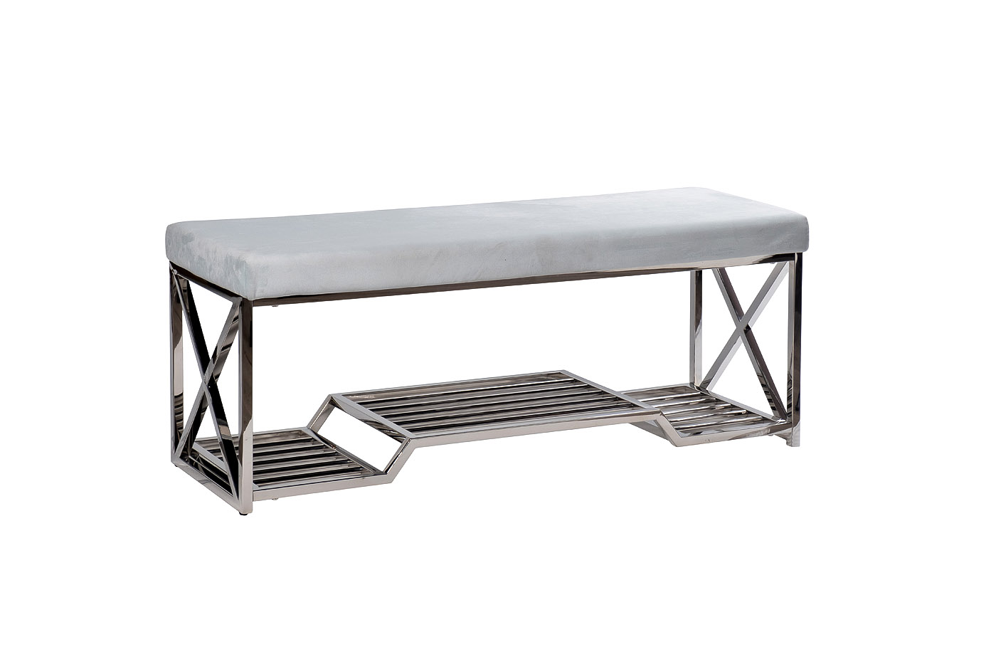 Банкетка велюровая голубая/хром 2