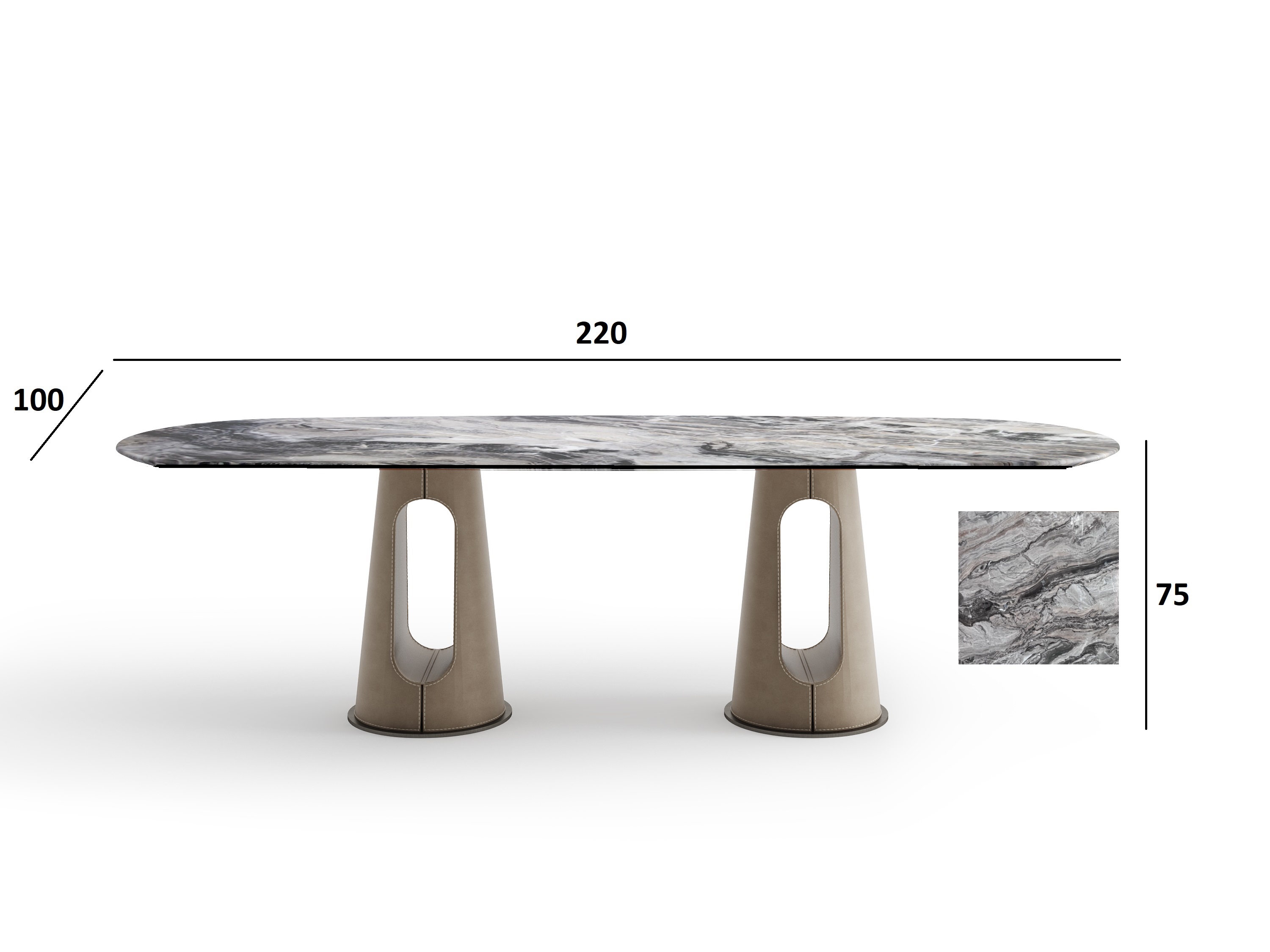 Стол обеденный керамика/экокожа бежевая 1