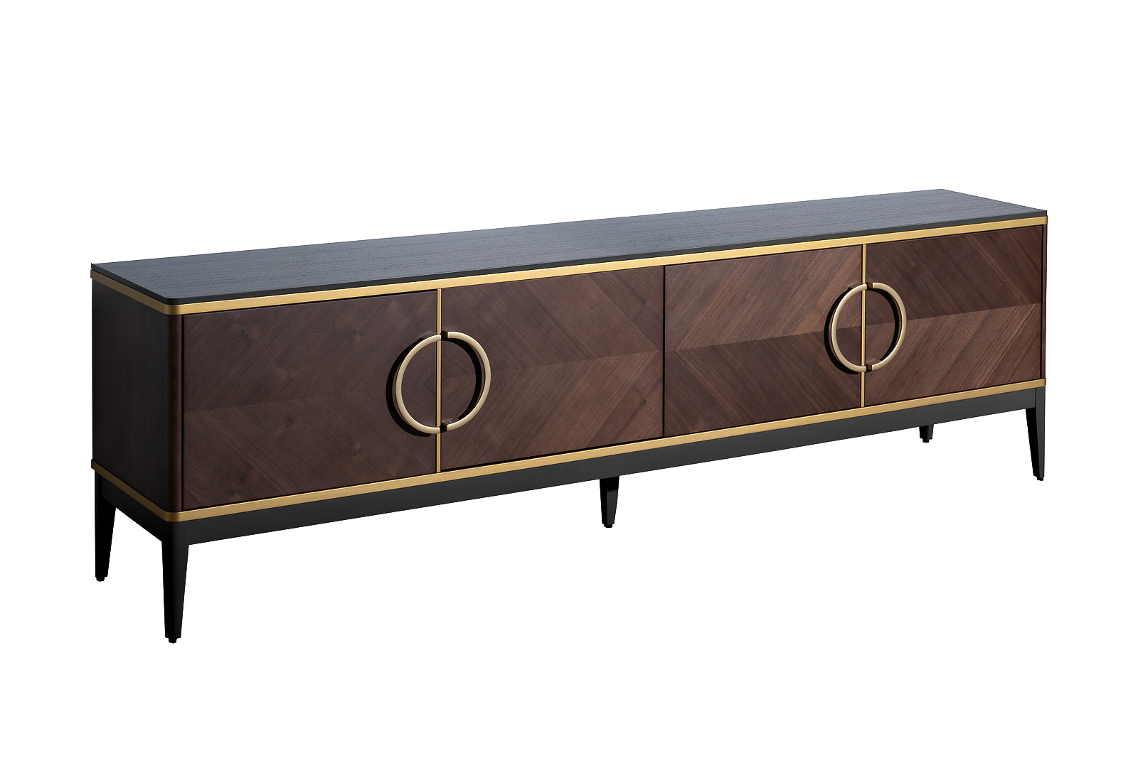 Тумба под телевизор с дверцами темный шпон 2