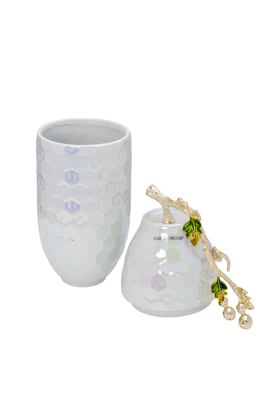 Ваза керамическая с крышкой перламутровая 2