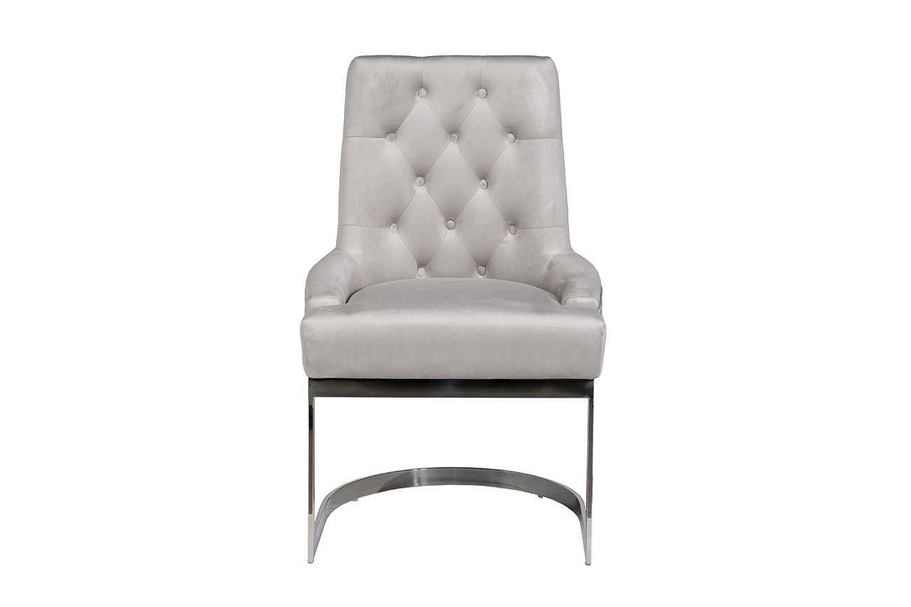 Стул велюровый светло-серый/хром 1