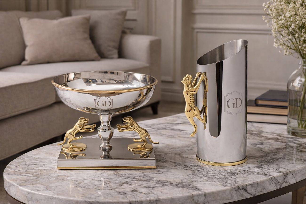 Чаша декоративная «Леопарды» хром 2