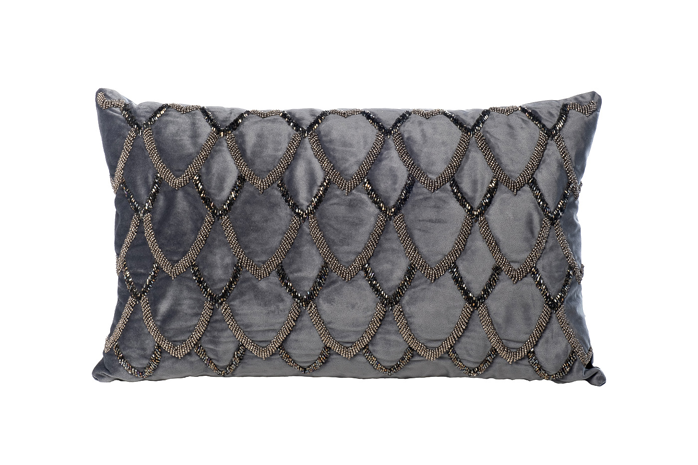 Подушка декоративная с бисером «Чешуйки» синяя 1