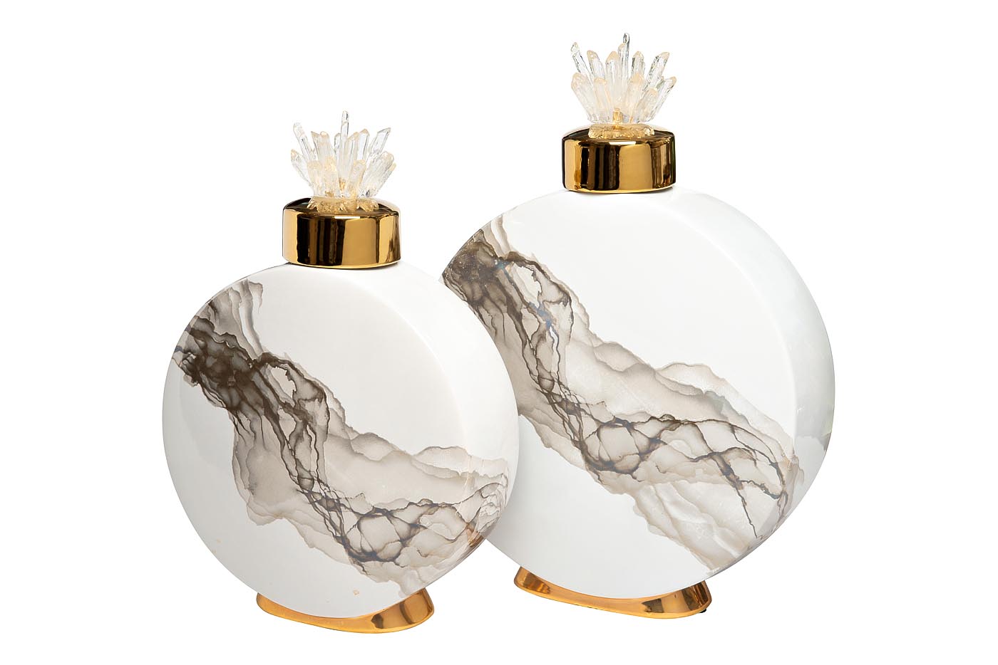 Ваза керамическая с крышкой белая (серый декор) 2