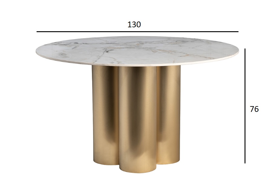 Стол обеденный круглый керамогранит белый/матовое золото 4