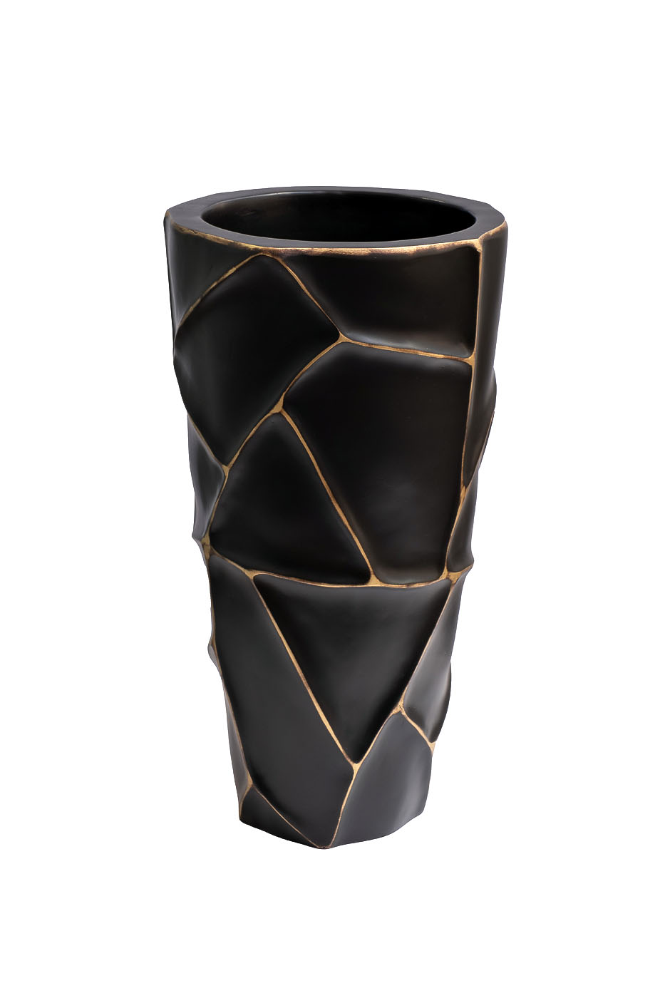Кашпо черное с золотом 1