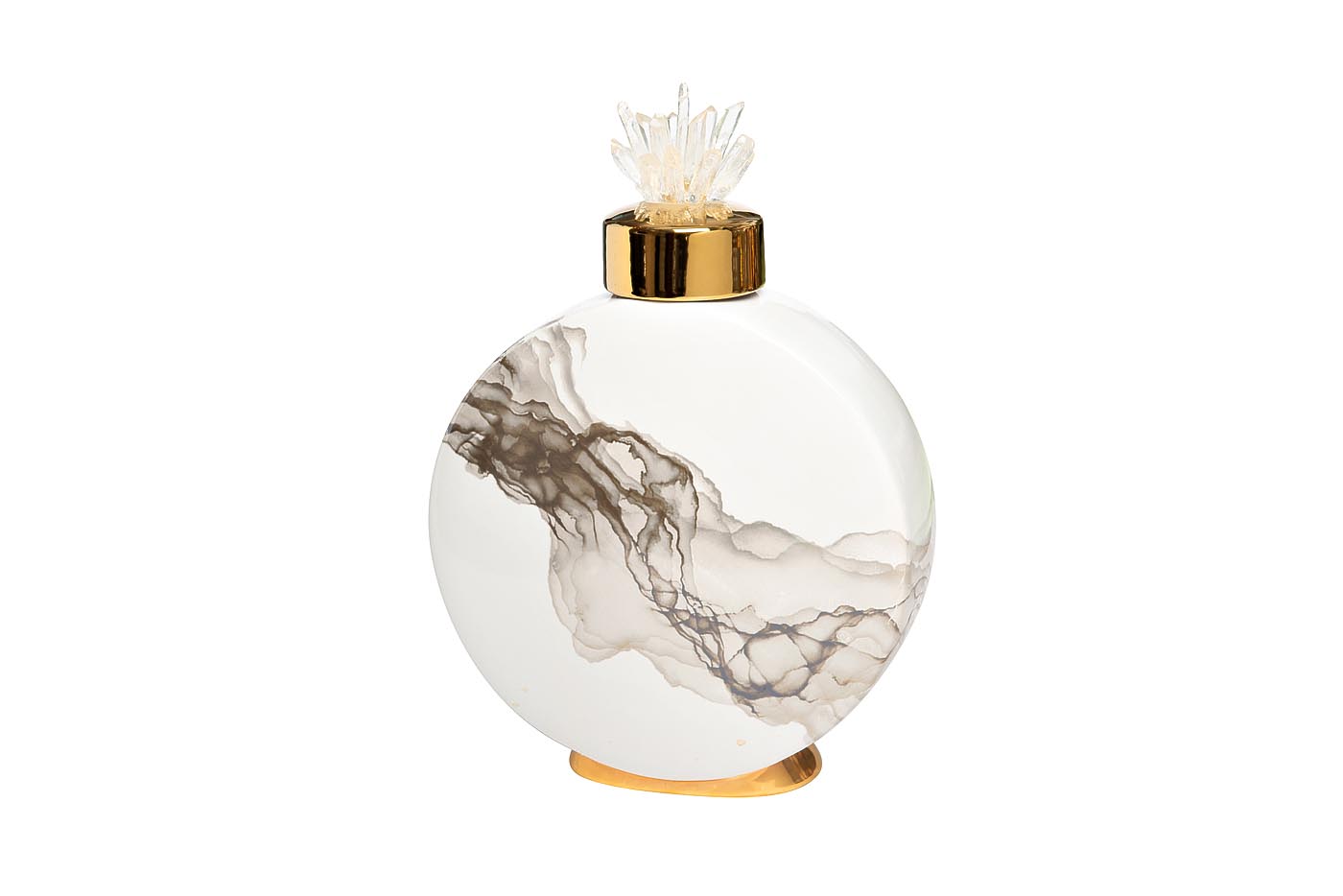 Ваза керамическая с крышкой белая (серый декор) 1