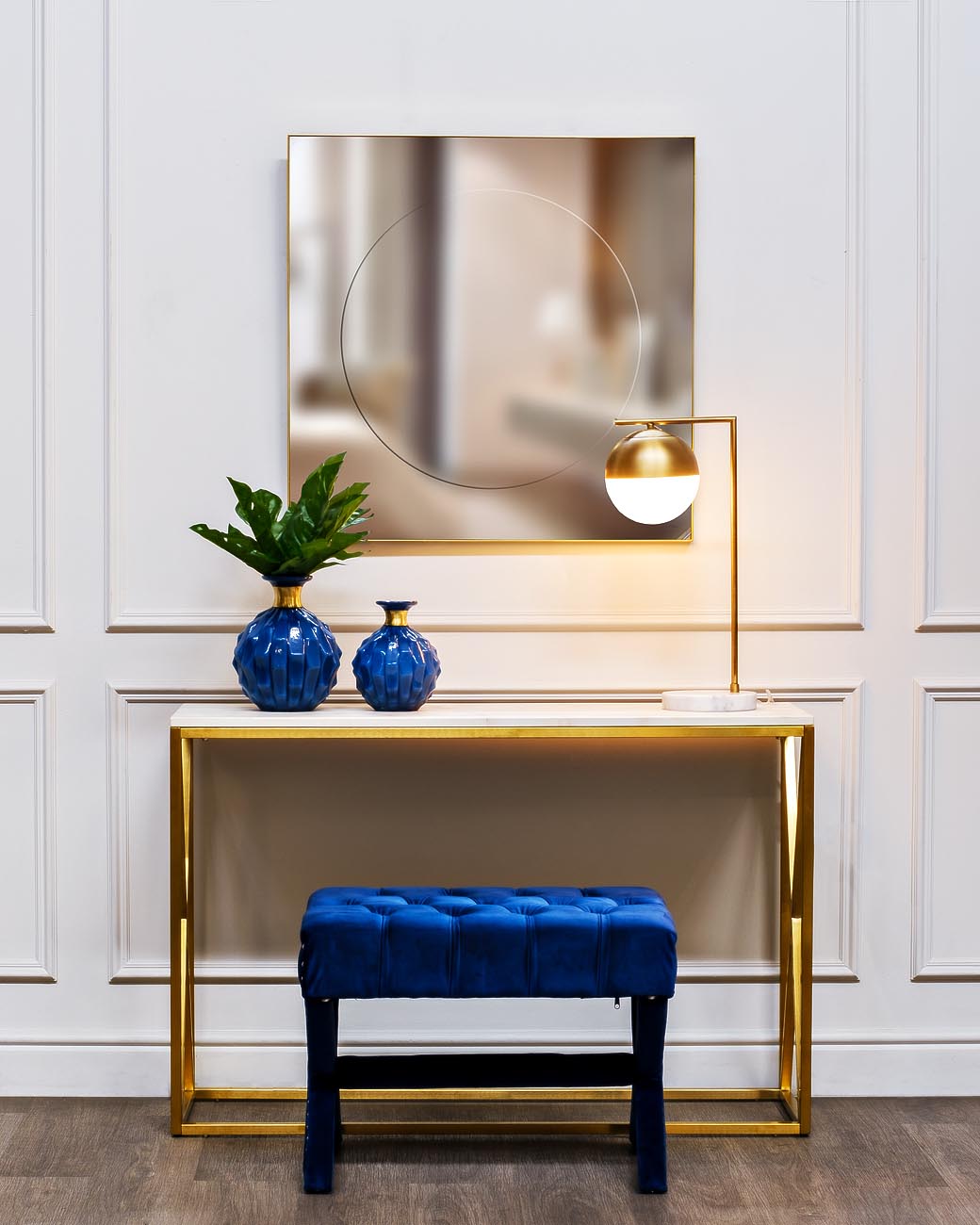 Консоль искусственный белый мрамор Bianco Namibia/матовое золото 5