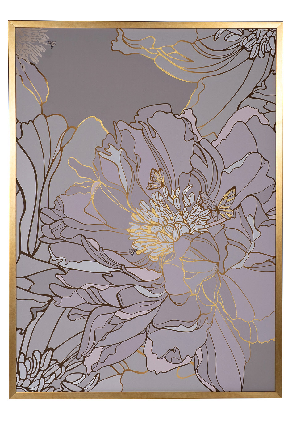 Холст «Пион» в золотом багете 1