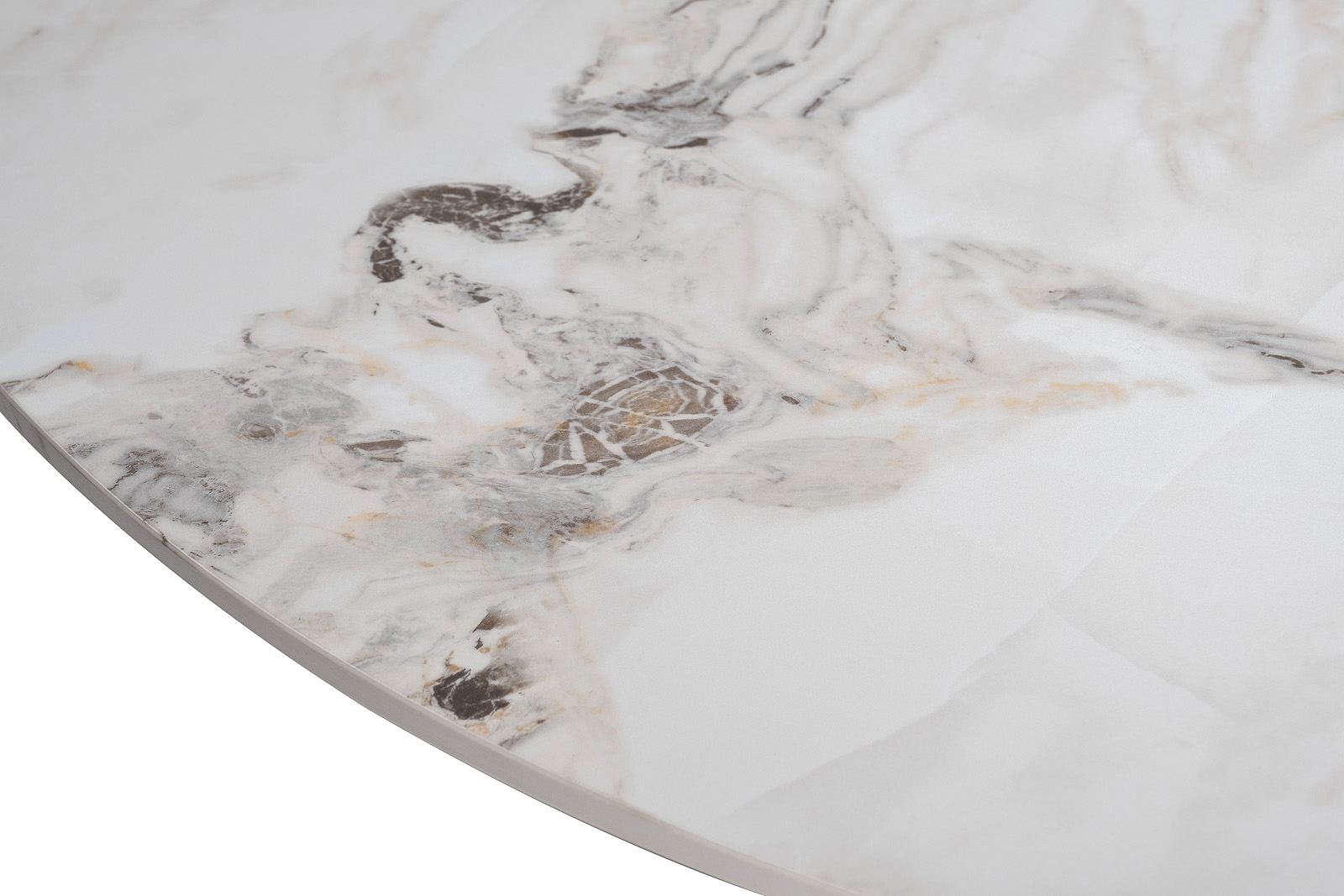 Стол обеденный круглый керамогранит белый/матовое золото 3