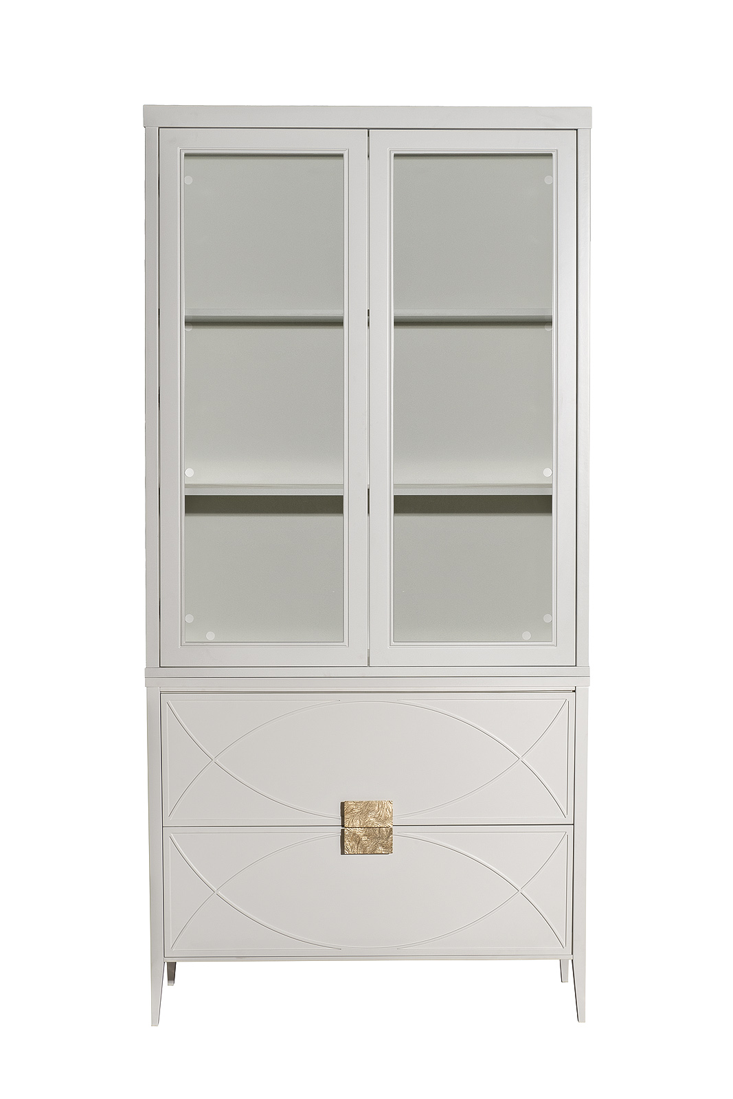 Шкаф-витрина с 2-мя стеклянными фасадами с комодом бежевый 1