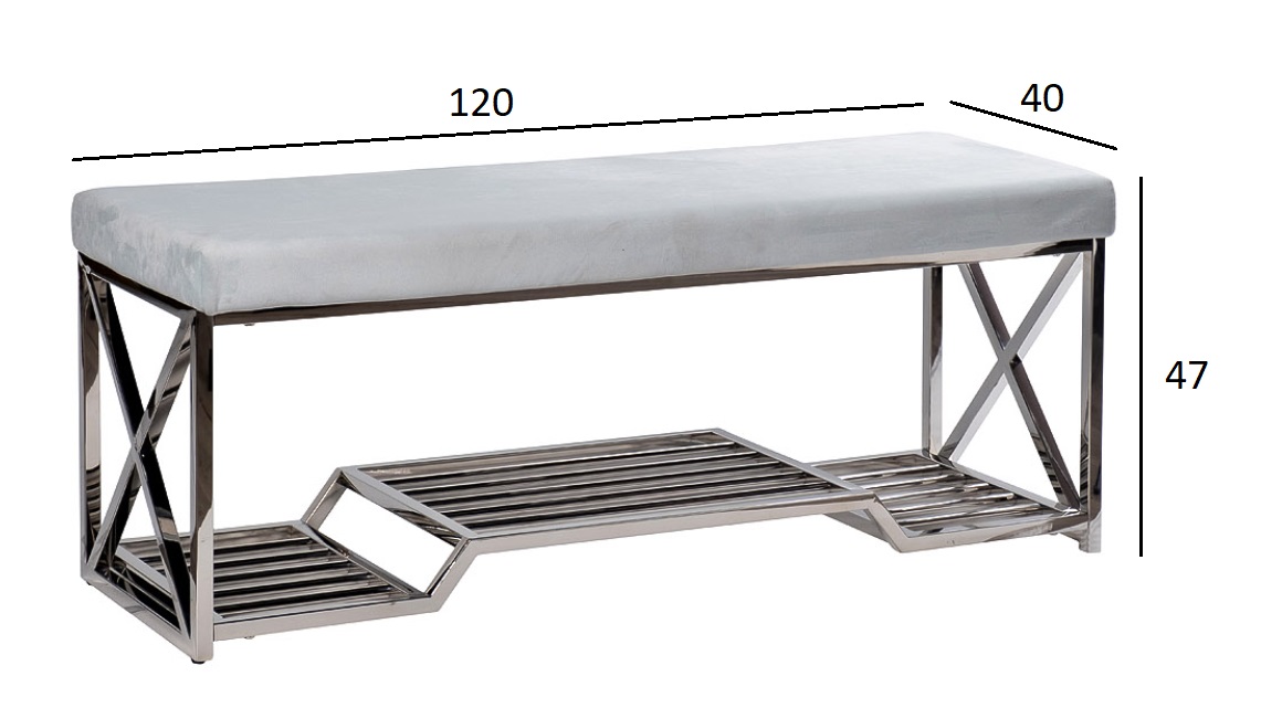 Банкетка велюровая голубая/хром 5