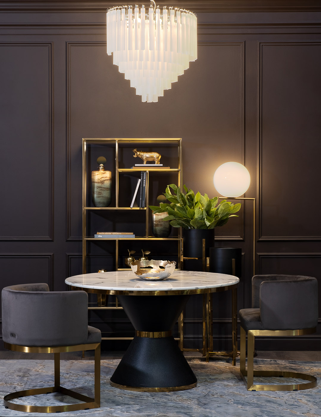 Стол обеденный круглый искусственный мрамор/черный металл 5