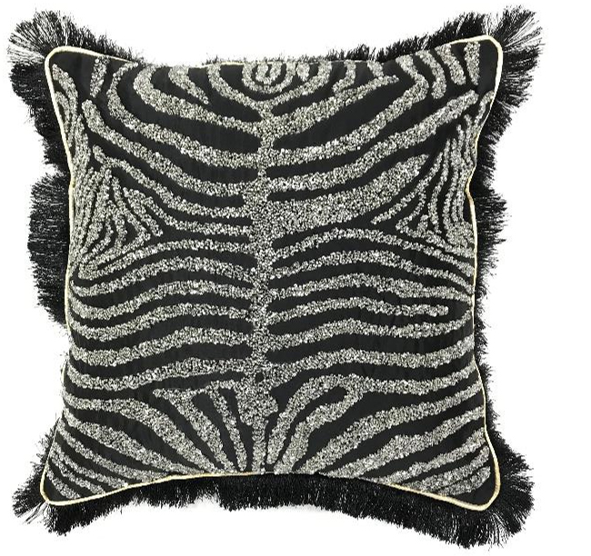 Подушка декоративная с бисером «Зебра» черная 1