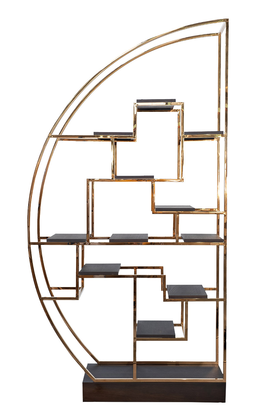 Стеллаж-полусфера розовое золото/темный шпон 1