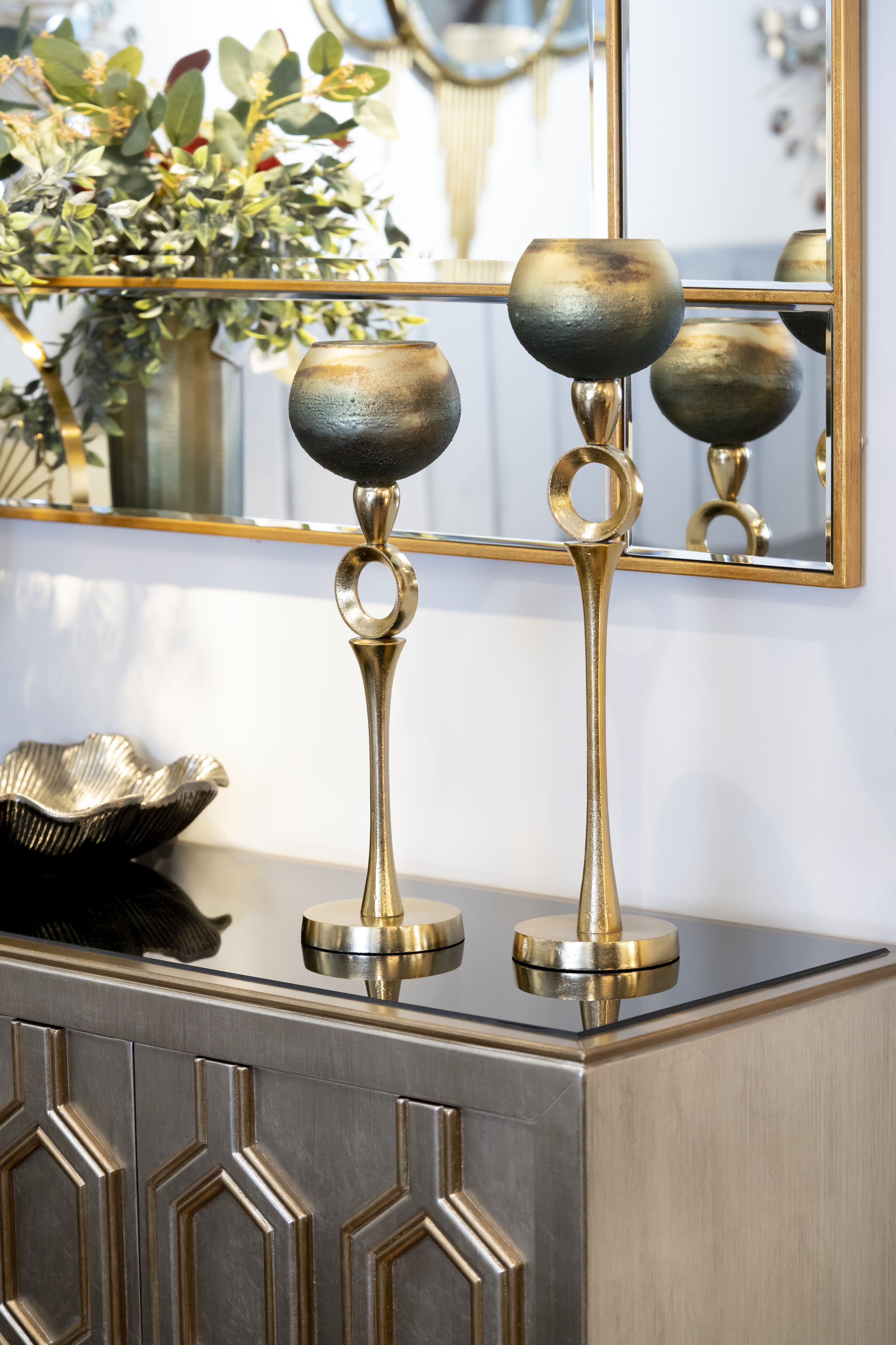 Подсвечник золотисто-зеленый 3