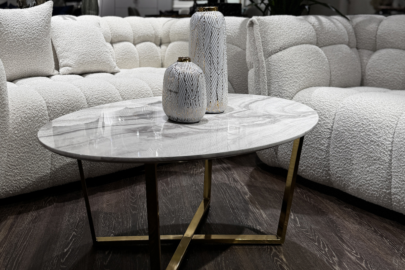 Стол журнальный овальный белый/золото 5