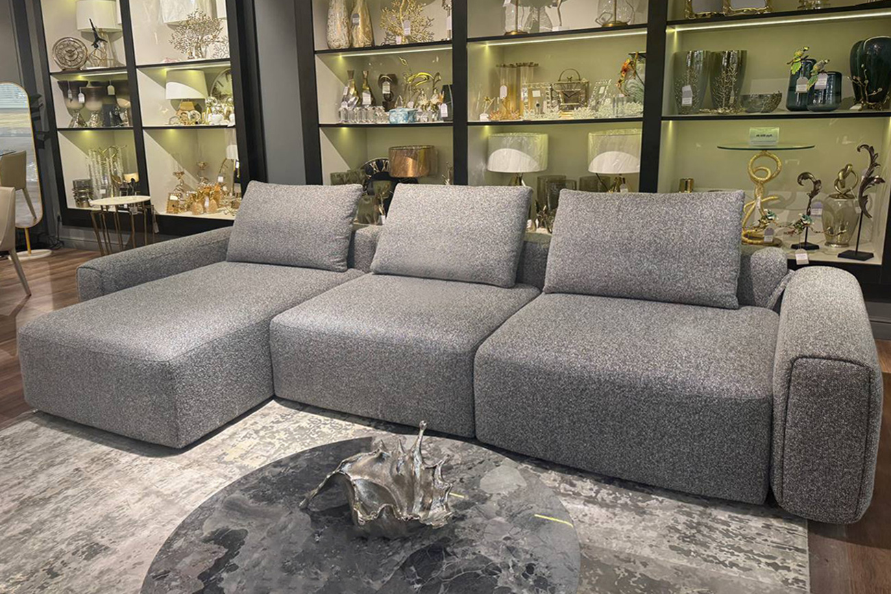 Диван Турин (Turin) трехместный с канапе раскладной черно-серый 8