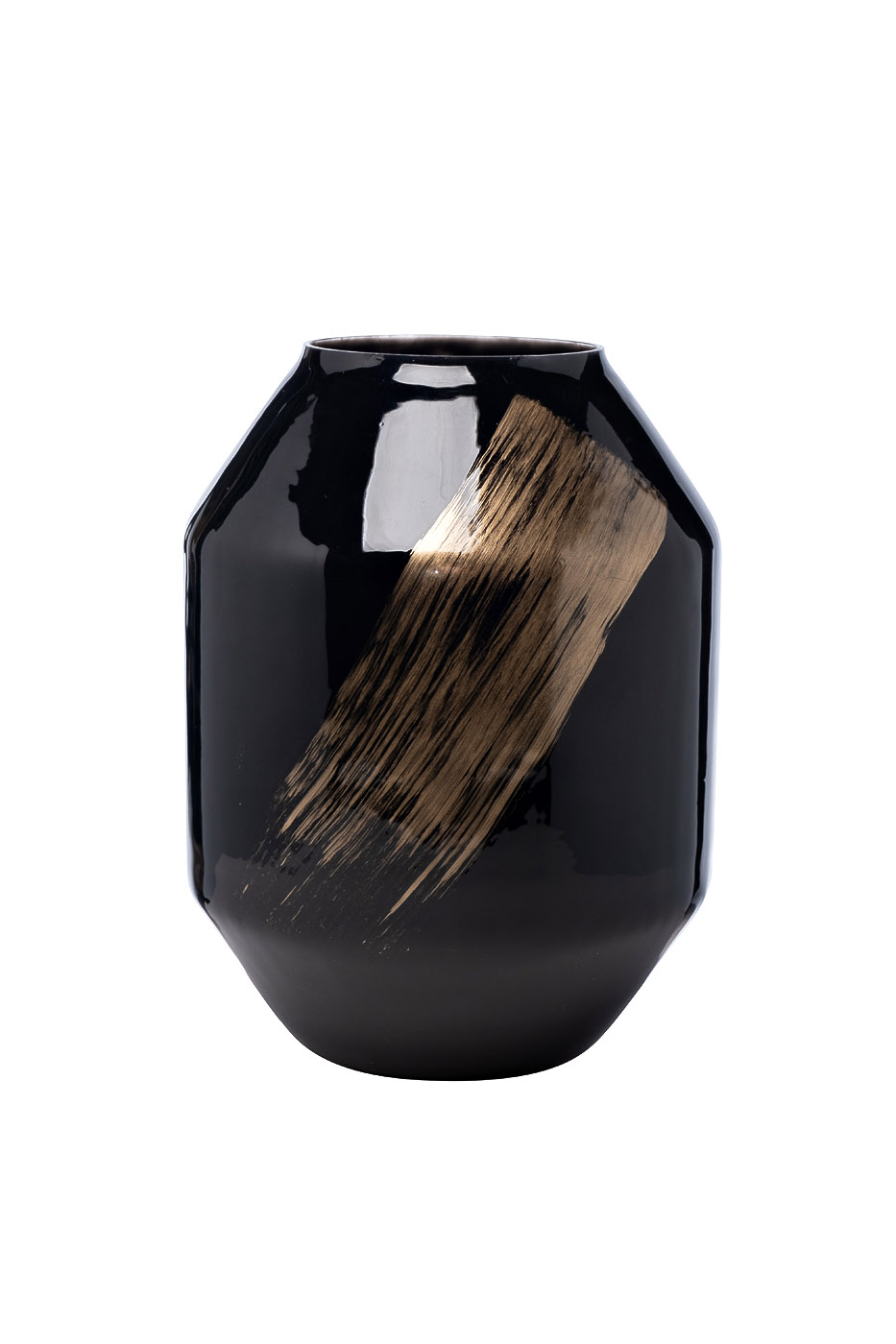 Ваза стеклянная черная с золотом 1