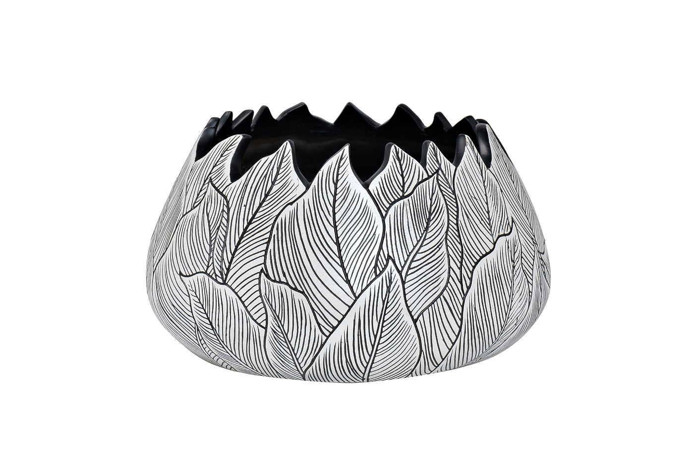 Кашпо низкое черно-белое «Листья» 1