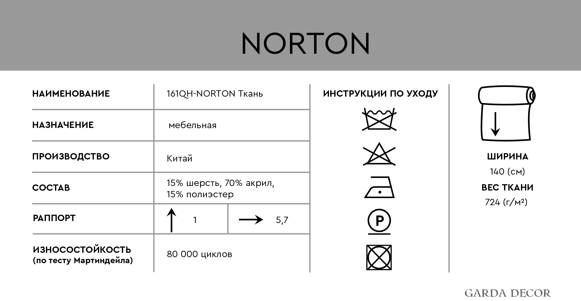 Ткань мебельная Norton Graphite 5