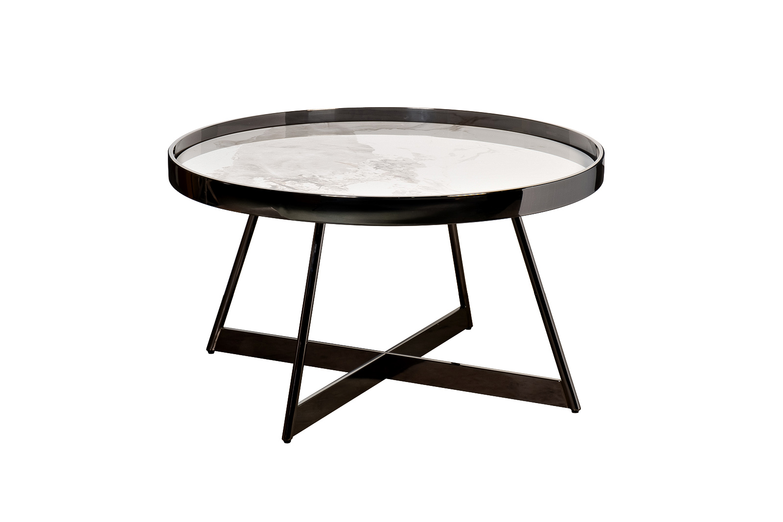 Стол журнальный белый керамогранит/черный хром 1