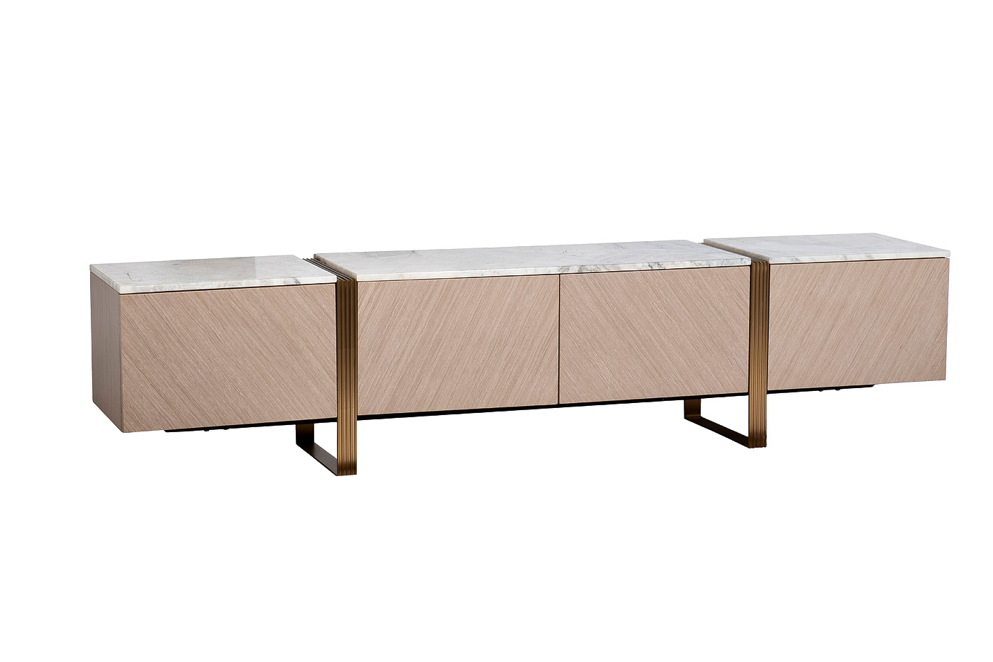 Тумба под телевизор светлый шпон/мраморная столешница 2