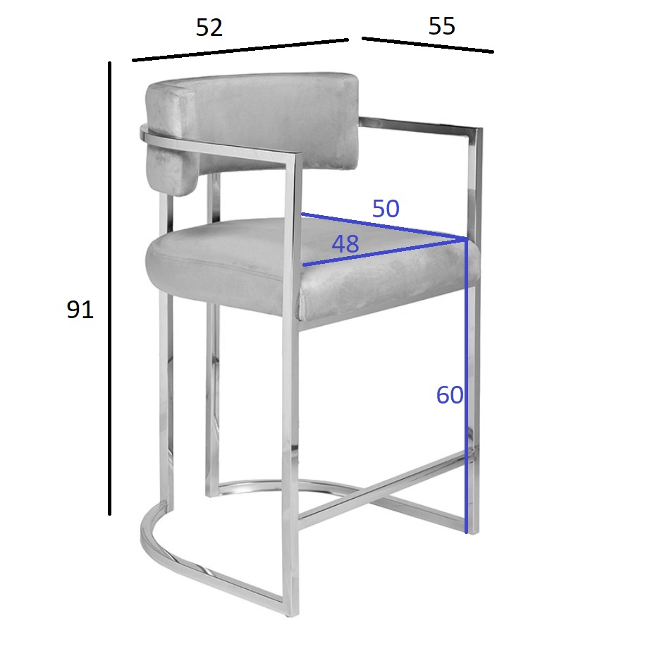 Стул барный велюровый серый/хром 4