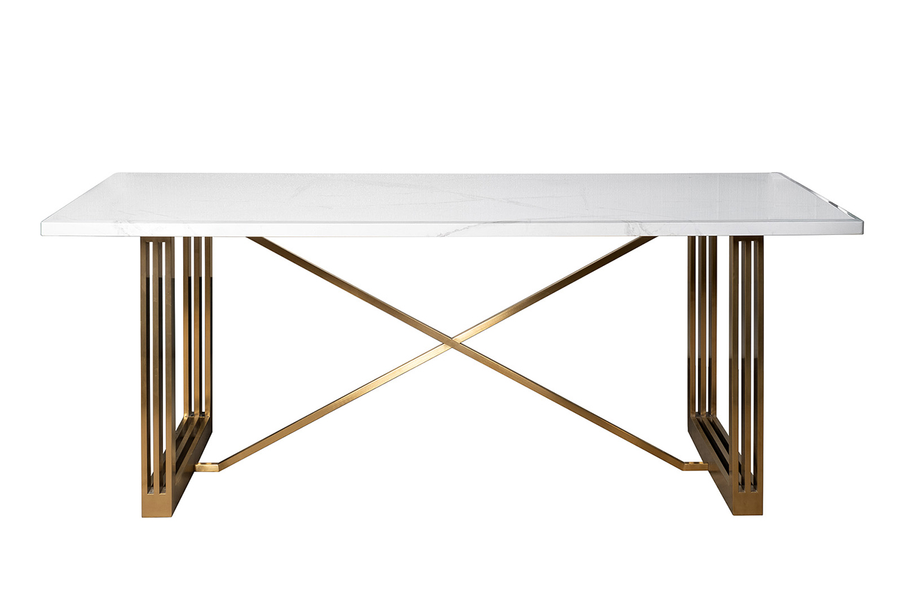 Стол обеденный прямоугольный белый/золото 1