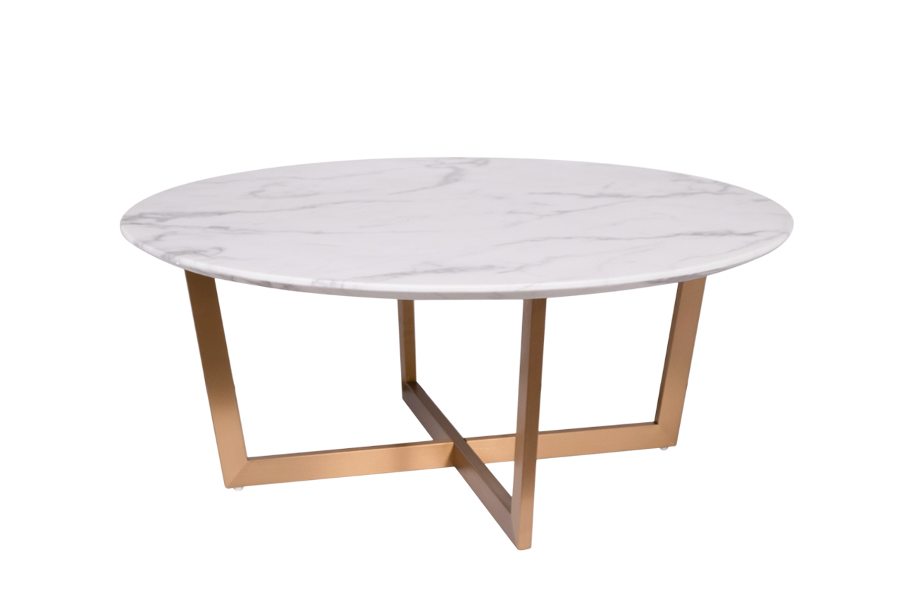 Стол журнальный Перл Уайт (Pearl White) круглый белый/золото 1