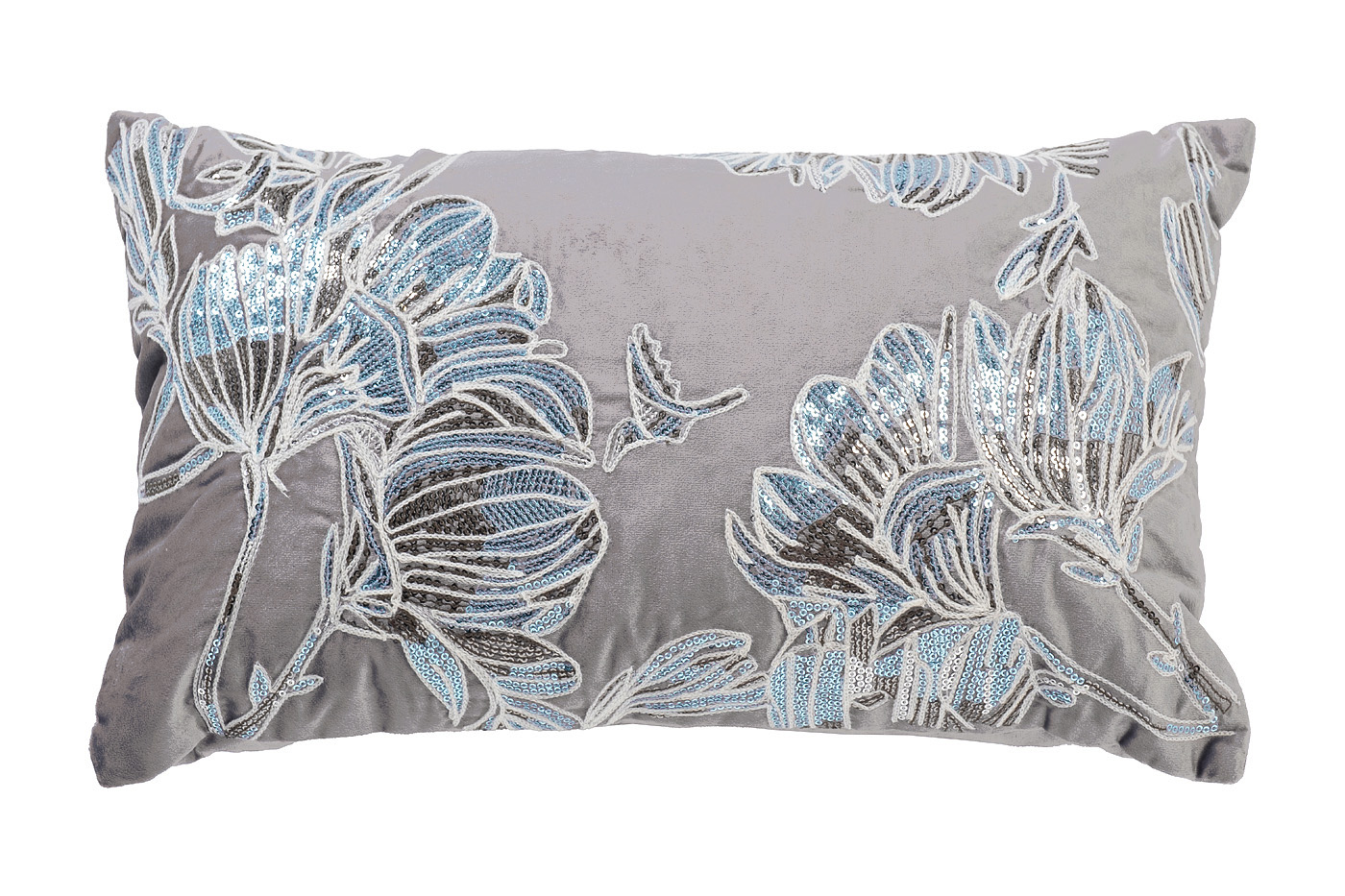 Подушка декоративная с пайетками «Арт Магнолия» серая 1